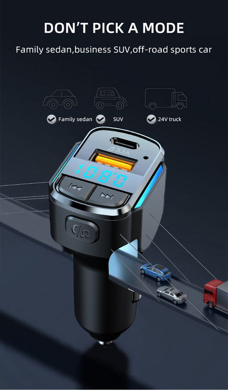 Transmițător FM Bluetooth 5.0 Unitate flash USB pentru mașină Player Mp3 tip C Usb 3.1A Încărcare rapidă pentru telefon Încărcător Mâini libere pentru mașină
