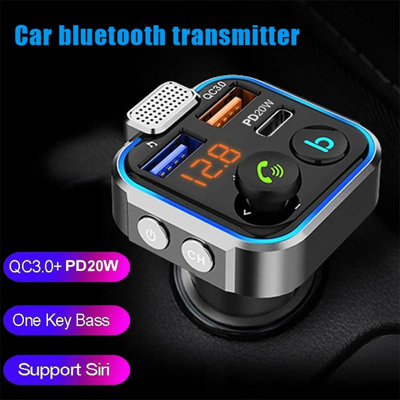 Transmițător FM Bluetooth 5.0 pentru mașină QC3.0 PD20W Încărcător rapid Microfon mare USB Redare muzică cu o singură tastă Bas Mp3 Player Auto Electroni