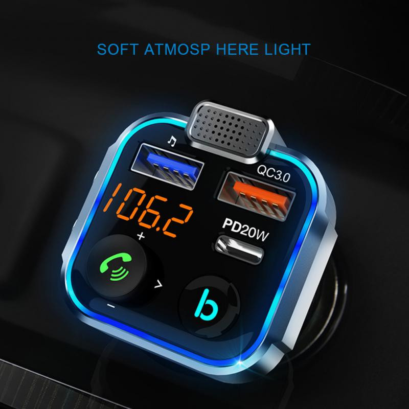 Transmițător FM Bluetooth 5.0 pentru mașină QC3.0 PD20W Încărcător rapid Microfon mare USB Redare muzică cu o singură tastă Bas Mp3 Player Auto Electroni