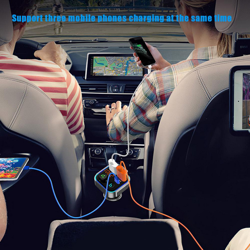 Transmițător FM Bluetooth 5.0 pentru mașină QC3.0 PD20W Încărcător rapid Microfon mare USB Redare muzică cu o singură tastă Bas Mp3 Player Auto Electroni