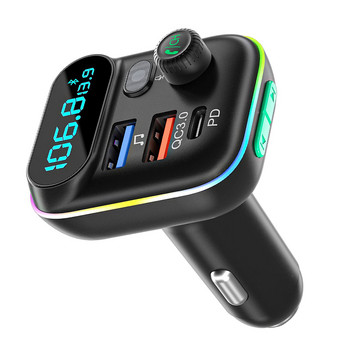 FM трансмитер Автомобилен комплект Аудио Mp3 плейър Bluetooth 5.0 Type-C PD + QC3.0 USB зарядно за бързо зареждане FM модулатор Цветни светлини