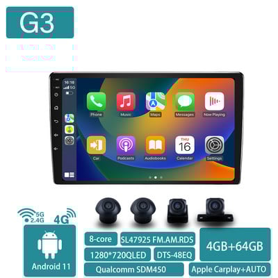Radio auto 2 din 9 10″ Android Qualcomm Multimedia Player Auto CarPlay pentru Toyota Volkswagen Hyundai Kia Nissan Honda Lada Ford