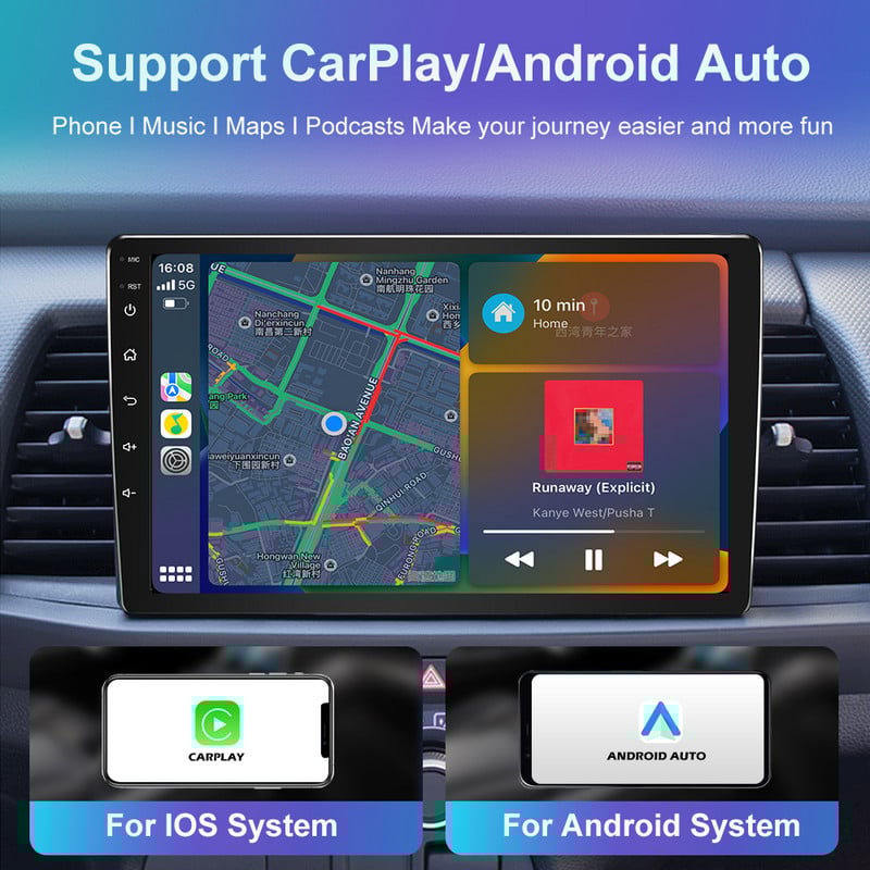 Radio auto 2 din 9 10″ Android Qualcomm Multimedia Player Auto CarPlay pentru Toyota Volkswagen Hyundai Kia Nissan Honda Lada Ford