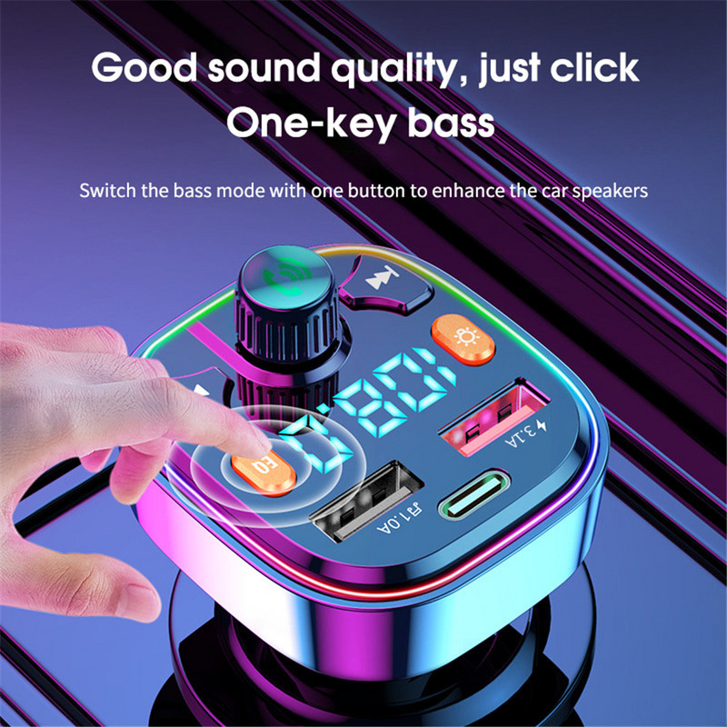 KEBUIDU Transmițător FM Microfon extern Dual USB PD Tip C Încărcare rapidă pentru mașină, Bluetooth 5.0, Mâini libere, Modulator FM pentru mașină