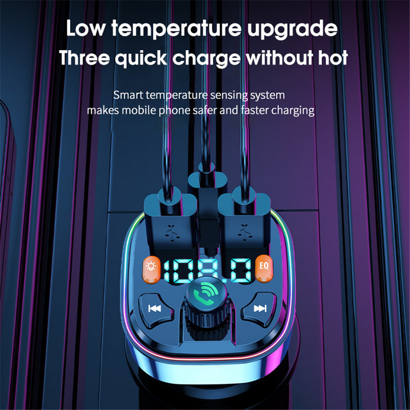 KEBUIDU Transmițător FM Microfon extern Dual USB PD Tip C Încărcare rapidă pentru mașină, Bluetooth 5.0, Mâini libere, Modulator FM pentru mașină