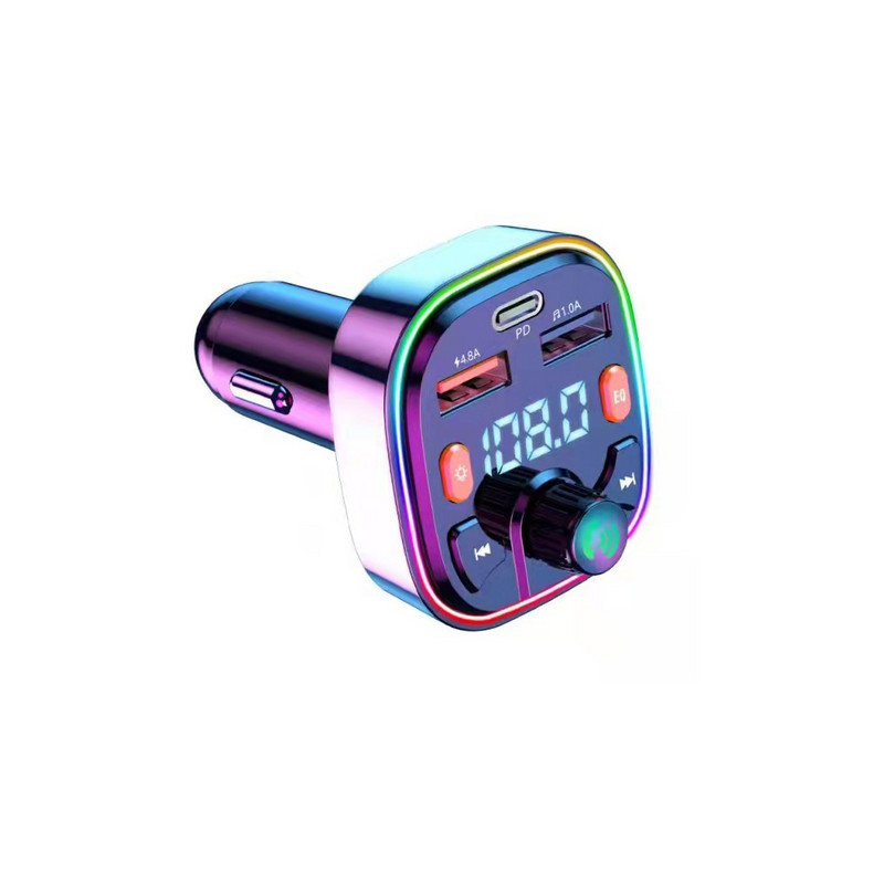 KEBUIDU Transmițător FM Microfon extern Dual USB PD Tip C Încărcare rapidă pentru mașină, Bluetooth 5.0, Mâini libere, Modulator FM pentru mașină