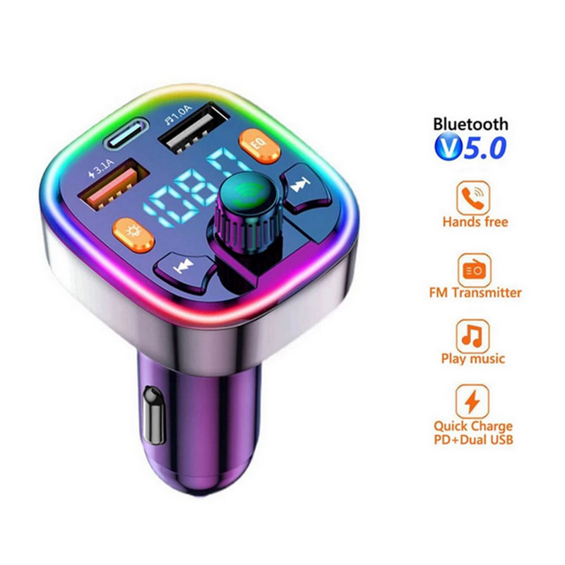 Transmițător FM 5.0 compatibil Bluetooth pentru mașină Receptor audio fără mâini Mâini libere Player MP3 automat Încărcător rapid USB dublu Afișaj LED