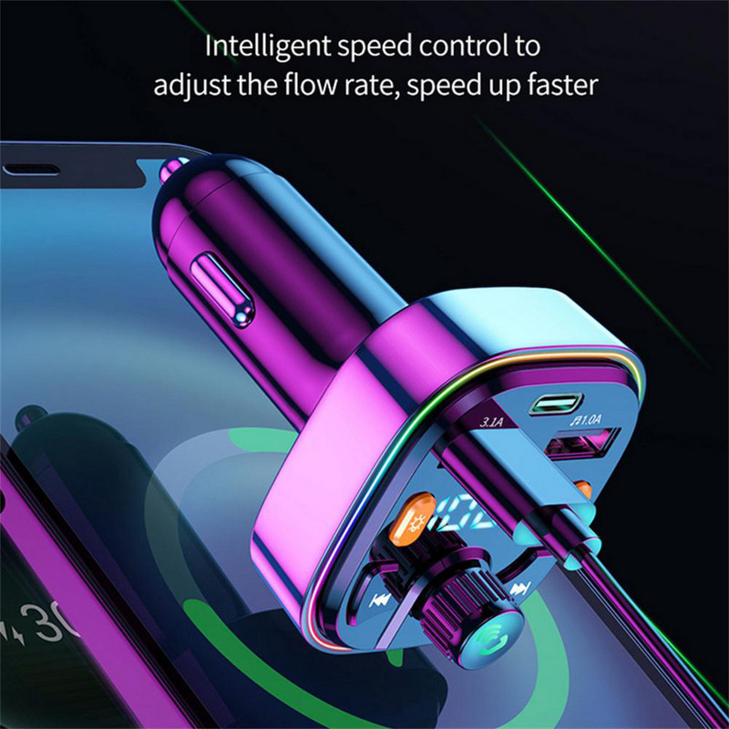 Transmițător FM 5.0 compatibil Bluetooth pentru mașină Receptor audio fără mâini Mâini libere Player MP3 automat Încărcător rapid USB dublu Afișaj LED