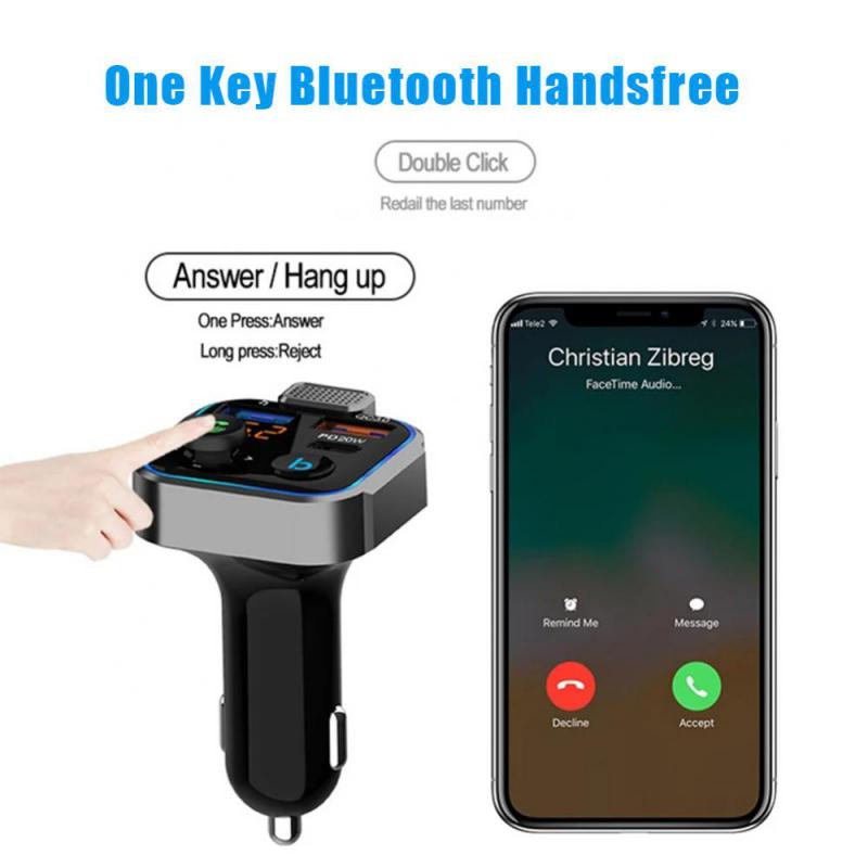 Mâini libere pentru mașină Transmițător FM Bluetooth 5.0 Receptor audio fără mâini Mâini libere pentru mașină Player MP3 pentru încărcător rapid Accesorii pentru mașină