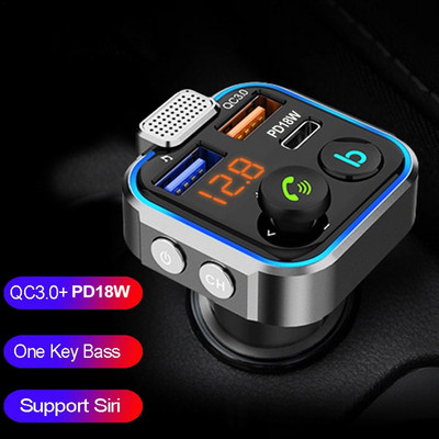 Αυτοκίνητο συμβατό με Bluetooth 5.0 Πομπός FM One Key Bass Mp3 Player Μεγάλο μικρόφωνο USB Αναπαραγωγή μουσικής Γρήγορος φορτιστής QC3.0 PD18W