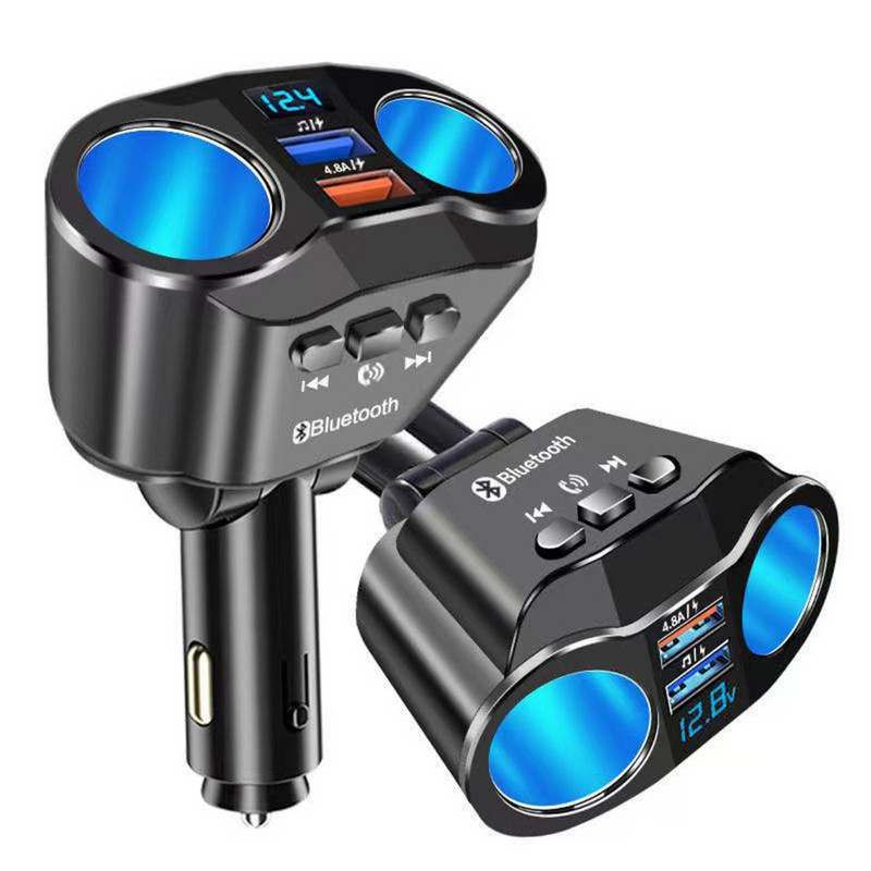 Transmițător FM Bluetooth 5.0 Priză 12V Brichetă Splitter Adaptor de alimentare USB dublu 4,8A Încărcător auto cu afișaj de tensiune