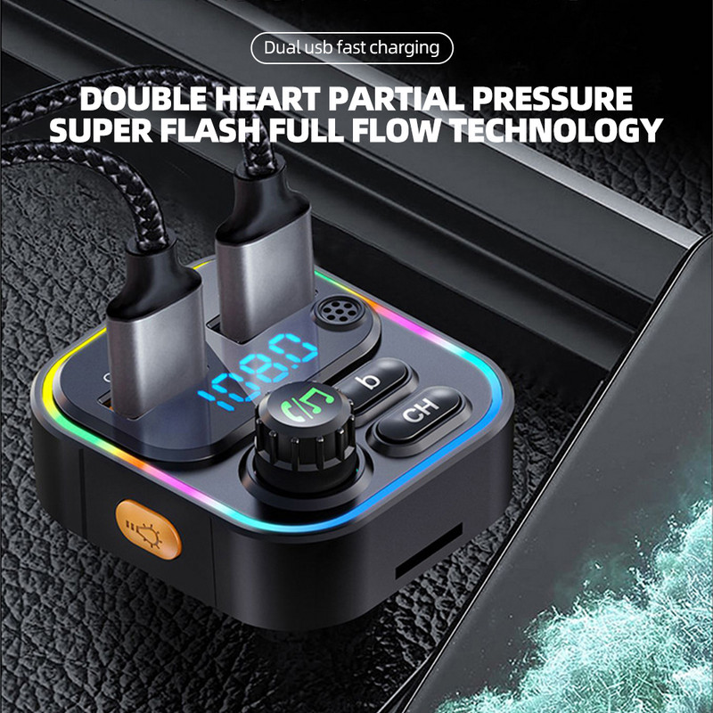 Încărcător de mașină USB 22,5 W Încărcare rapidă Bluetooth Wireless Handsfree Radio Adaptor Transmițător FM cu încărcător tip C Modulator FM