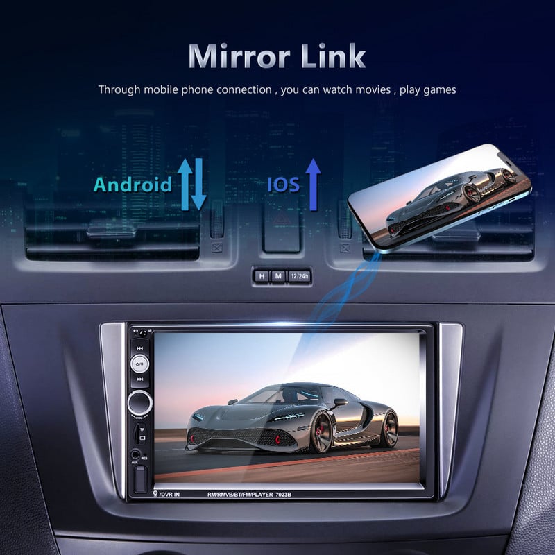 Radio auto Podofo 2 Din Autoradio Universal 7" Mirrorlink Radio Player Multimedia 4G GPS MP5 pentru VW Nissan Hyundai SW FMTF