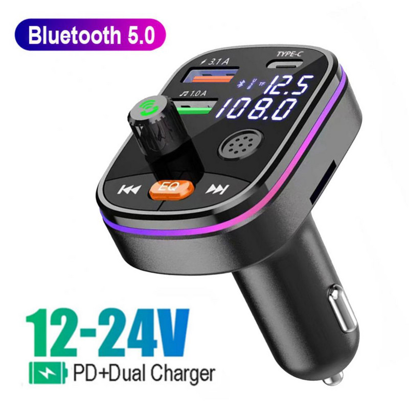 Încărcător universal pentru mașină Pd 20w Bluetooth 5.0 Transmițător FM cu ecran dublu fără fir Kit mașină durabil Modulator FM Accesorii auto