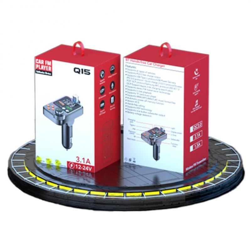 Automobilski Bluetooth 5.0 FM odašiljač USB3.0 PD Brzi punjač LED pozadinsko osvjetljenje Atmosfersko svjetlo One Key Bass MP3 player Glazba bez gubitaka