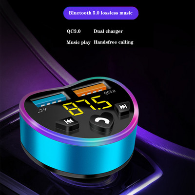 Autós Bluetooth 5.0 FM adó Vezeték nélküli kihangosító audio vevő Auto MP3 lejátszó QC 3.0 Dual USB gyorstöltő Autós tartozékok