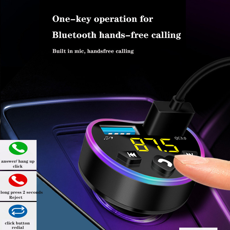 Automobilski Bluetooth 5.0 FM odašiljač Bežični handsfree audio prijemnik Automatski MP3 player QC 3.0 Dual USB brzi punjač Dodaci za automobil