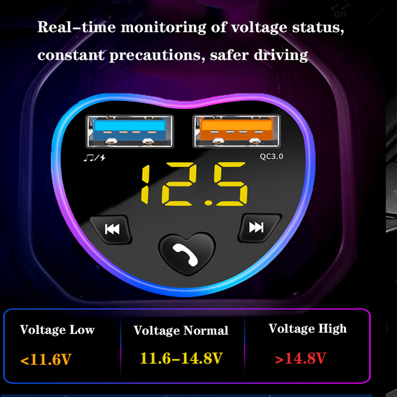 Automobilski Bluetooth 5.0 FM odašiljač Bežični handsfree audio prijemnik Automatski MP3 player QC 3.0 Dual USB brzi punjač Dodaci za automobil