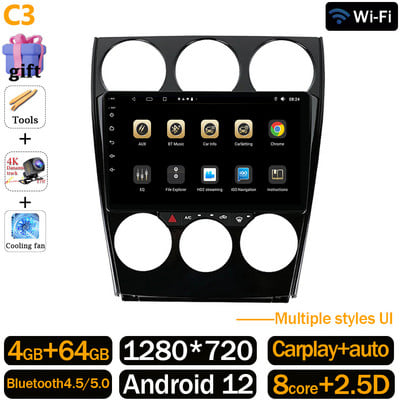 360 Kamera Android 12 Auto Radio Za Mazdu 6 2004 - 2015 Autoradio Multimedijski Video Player GPS BT WIFI+4G Monitor Carplay Stereo