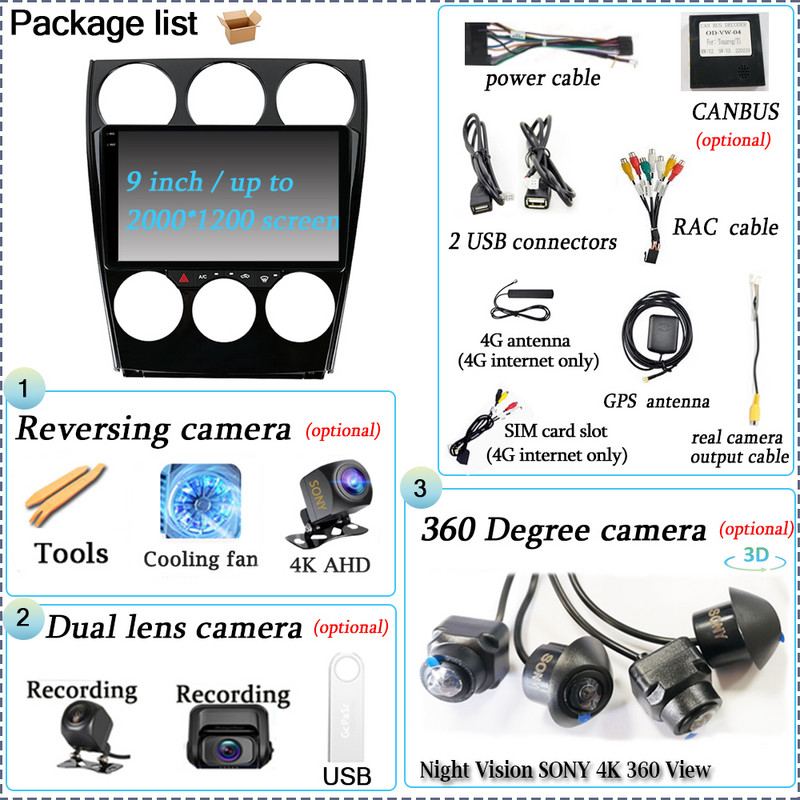 360 Kamera Android 12 Auto Radio Za Mazdu 6 2004 - 2015 Autoradio Multimedijski Video Player GPS BT WIFI+4G Monitor Carplay Stereo