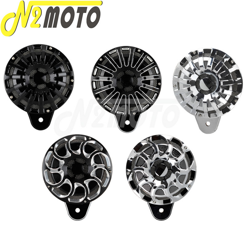 Motorkerékpár első kerek kürtös hangszóró grillmaszkok 15 csíkos fedőkürt Harley Big Twinhez 1991-2017 Dyna Sportster XL 2007-2018