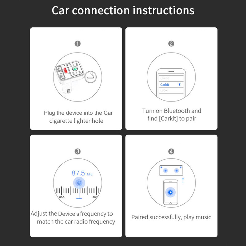 Autós Bluetooth 5.0 FM adó vezeték nélküli kihangosító audio vevő Auto MP3 lejátszó 2.1A USB Type C gyorstöltő Autós tartozékok