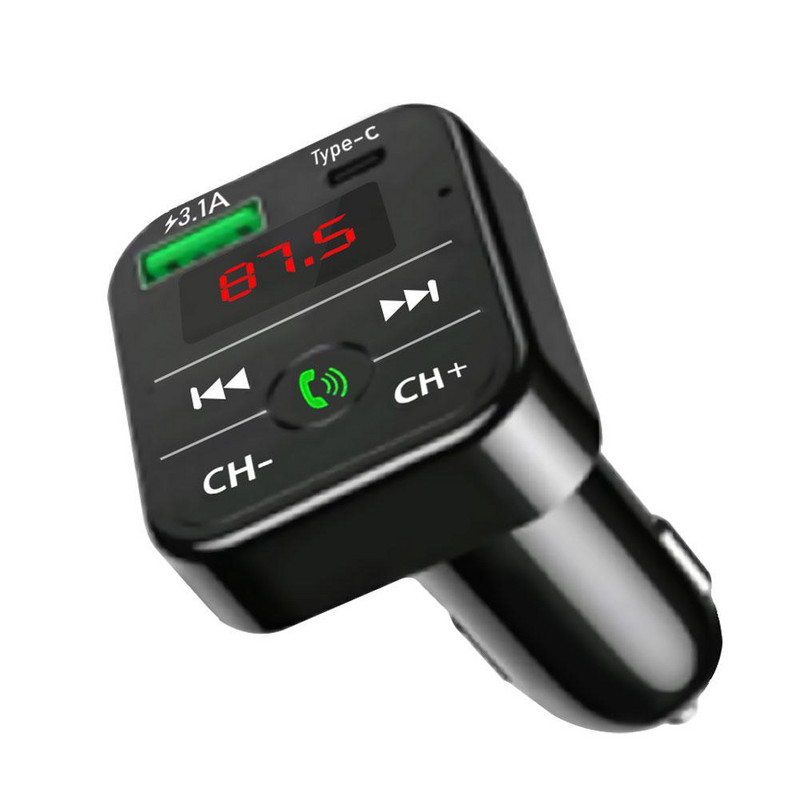 Autós Bluetooth 5.0 FM adó vezeték nélküli kihangosító audio vevő Auto MP3 lejátszó 2.1A USB Type C gyorstöltő Autós tartozékok