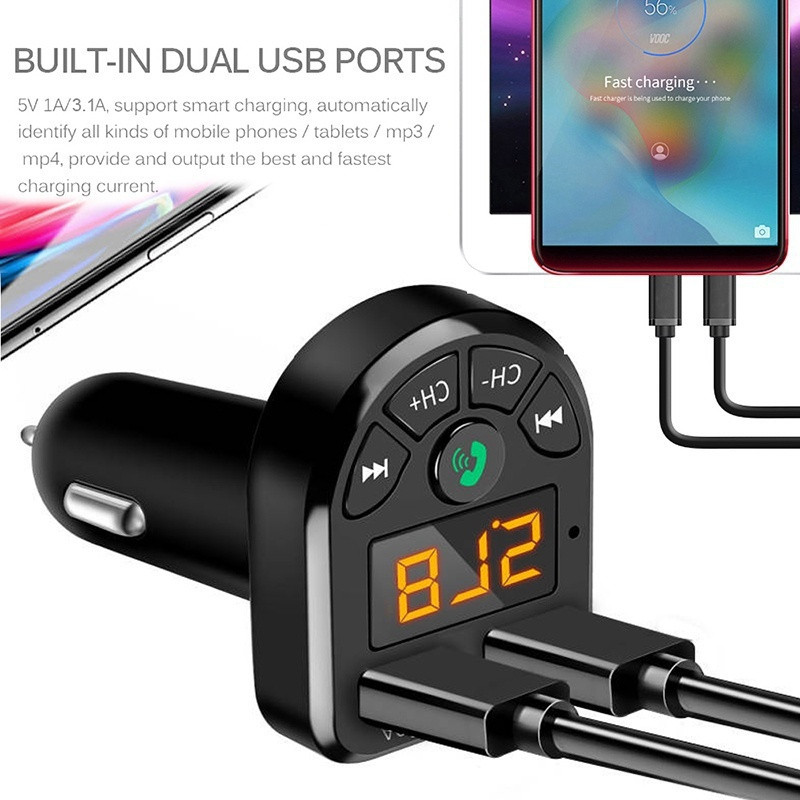 Transmițător FM Bluetooth 5.0 Kit adaptor auto MP3 Modulator Player Wireless Handsfree Audio Receiver Dual USB Fast Charger 3.1A