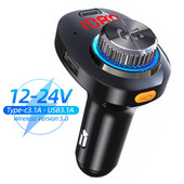 Punjač za automobil USB tip C 5V 3.1A FM odašiljač Bluetooth adapter Bežični handsfree poziv Stereo Mp3 player s ambijentalnim svjetlom
