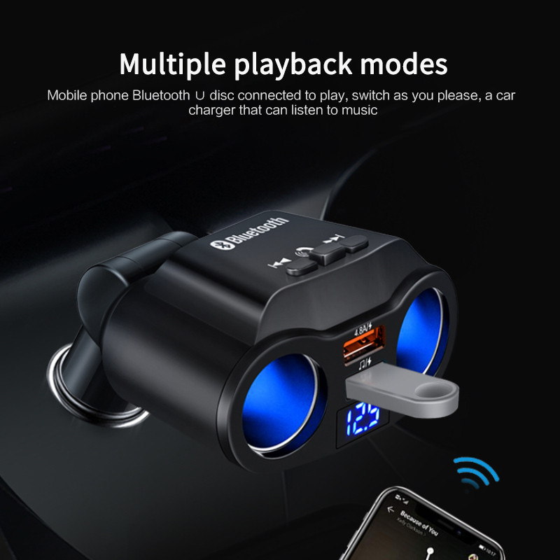 Automobilski Bluetooth 5.0 odašiljač 5v2.1A Dvostruki USB LED zaslon Višenamjenski auto punjač Handsfree UDisk Reprodukcija glazbe Upaljač