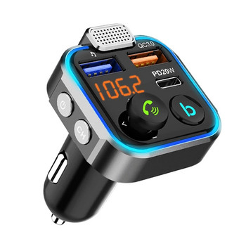 Автомобилен Bluetooth-съвместим 5.0 FM трансмитер QC3.0 PD20W Dual USB бързо зарядно MP3 плейър за кола Голям микрофон Автомобилна електроника