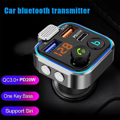 Autós Bluetooth-kompatibilis 5.0 FM adó QC3.0 PD20W kettős USB gyorstöltő autós MP3 lejátszó nagy mikrofon autó elektronika