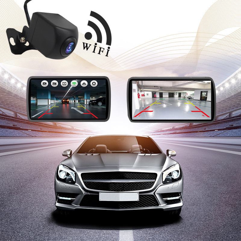Belaidė automobilio galinio vaizdo kamera WIFI 170 laipsnių WiFi atbulinės eigos kamera Dash Cam HD naktinis matymas, skirtas iPhone Android 12V 24V automobiliams