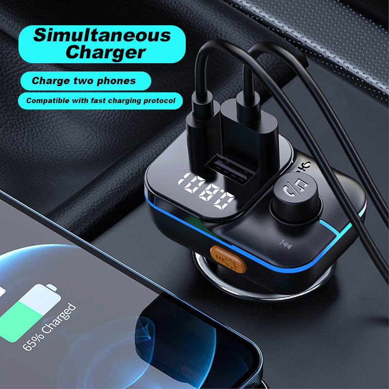 FM odašiljač Bluetooth 5.0 Dual USB 3.1A +Type C Brzi punjač Handsfree TF kartica U-Disk AUX Komplet za reprodukciju glazbe za auto radio