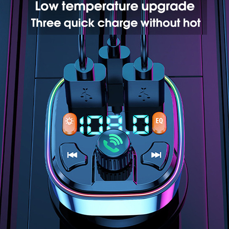 Bluetooth FM adó QC 3.0+PD Type C LED háttérvilágítás autós MP3 U lemezlejátszó kihangosító autós készlet Voltmérő Dupla USB gyorstöltő
