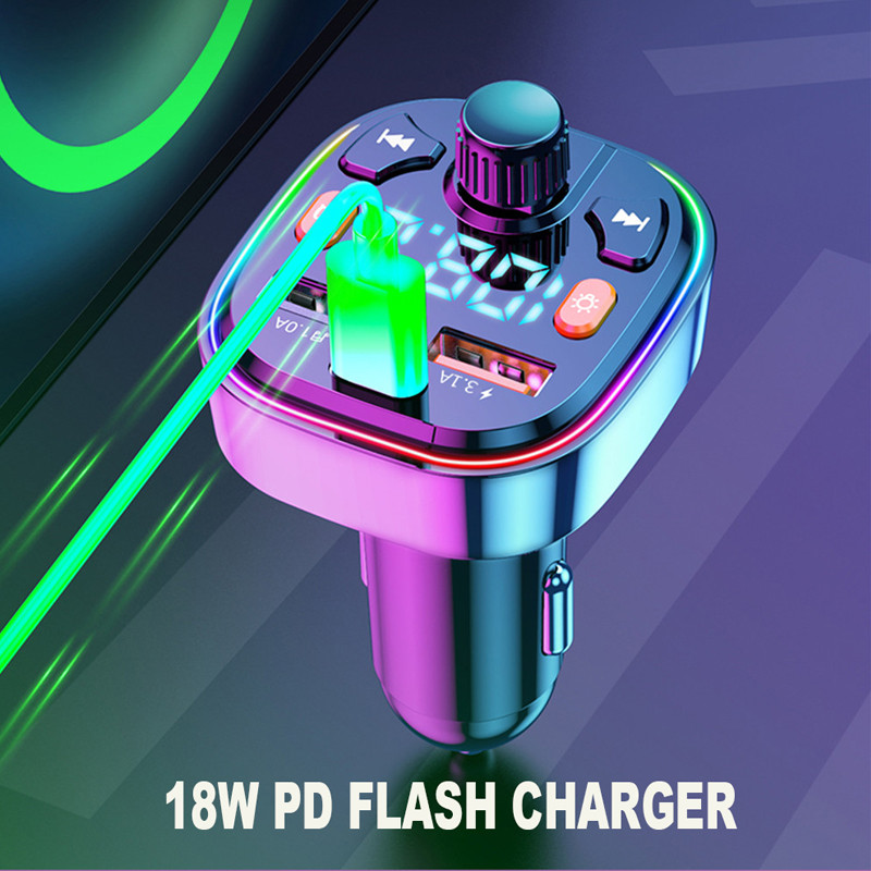 Bluetooth FM adó QC 3.0+PD Type C LED háttérvilágítás autós MP3 U lemezlejátszó kihangosító autós készlet Voltmérő Dupla USB gyorstöltő