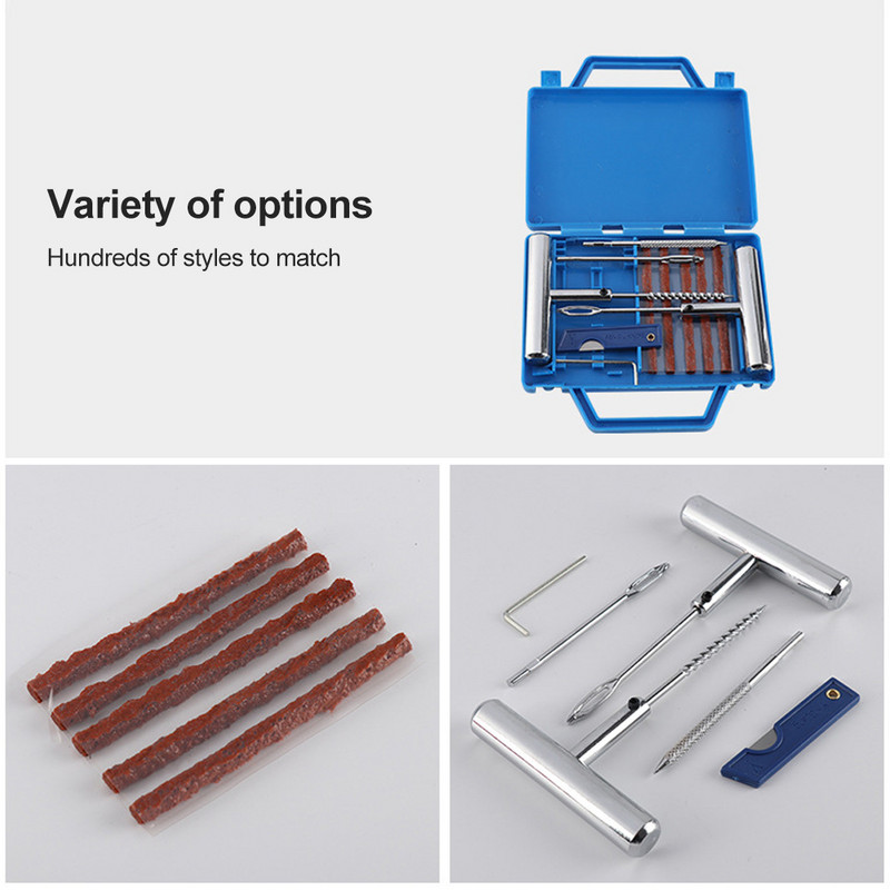 Nou set de instrumente profesionale pentru repararea anvelopelor de mașină cu benzi de cauciuc Set de dopuri pentru perforarea anvelopei fără tub pentru camion, motocicletă