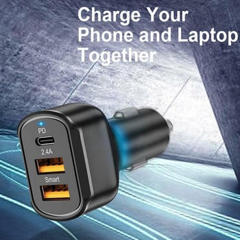 48W Car Charge PD 3 порта USB QC4.0QC3.0 Type C Бързо зареждане за Xiaomi За Samsung Адаптер за зарядно за мобилен телефон в кола Y1I6