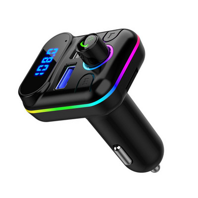 Autós Bluetooth-5.0 FM adó autós készlet kihangosító MP3 lejátszó modulátor audio vevő támogatás U-disk TF légköri lámpával