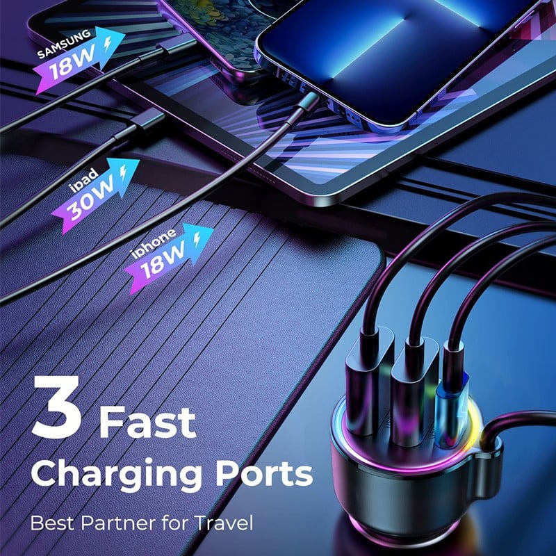 Bluetooth 5.3 FM Transmitt Bluetooth Car Adaptor încărcător auto PD&QC 3.0 FM Bluetooth Transmițător auto Modulator în mașină