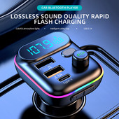 C29 Autós Bluetooth 5.0 FM adó QC3.0 PD Type C Dual USB autós töltő Környezeti világítás Kihangosító MP3 lejátszó támogatás TF kártya