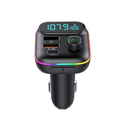 C29 Autós Bluetooth 5.0 FM adó QC3.0 PD Type C Dual USB autós töltő Környezeti világítás Kihangosító MP3 lejátszó támogatás TF kártya