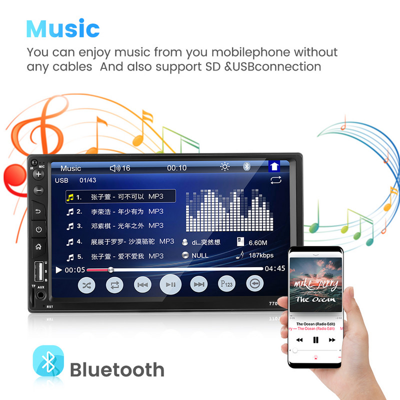 Stereo auto 2 din 2 DIN 7 inchi Radio auto Multimedia Player MP5 Bluetooth USB TF AUX-in Receptor radio multimedia Transmițător FM
