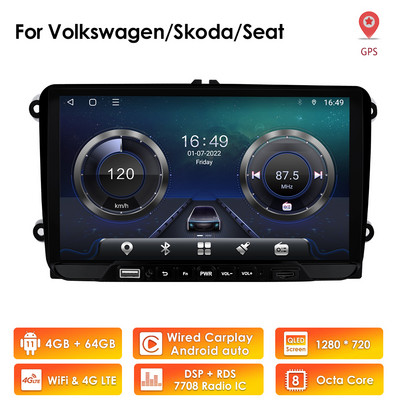 4G 64G Carplay 2 Din Android autórádiós GPS Volkswagen VW Passat B6 B7 CC Tiguan Touran GOLF POLO Seat Multimedia Autoradio készülékhez