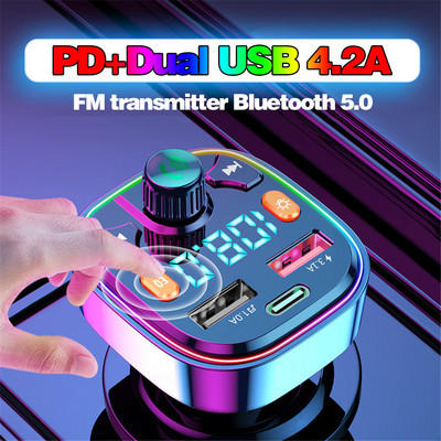 KEBIDU FM трансмитер Автомобилен Bluetooth MP3 аудио плейър Безжичен хендсфри комплект за кола с 18W PD Type-c бързо двойно USB зарядно устройство