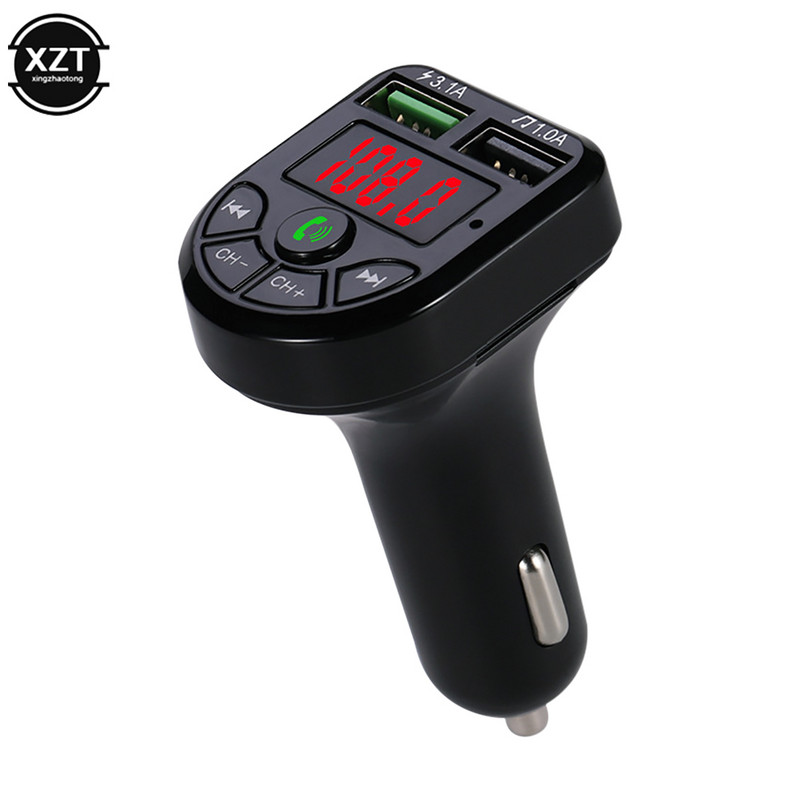E5 autós Bluetooth 5.0 FM adó LED fényű autós készlettel, dupla USB autós töltővel MP3 autós okos zenelejátszó autós kiegészítők
