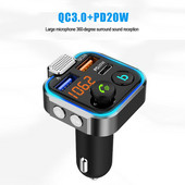 Automobilinis su Bluetooth suderinamas 5.0 FM siųstuvas vieno klavišo žemųjų dažnių Mp3 grotuvas Didelis mikrofonas USB muzikos grotuvas QC3.0 PD20W greitas įkroviklis