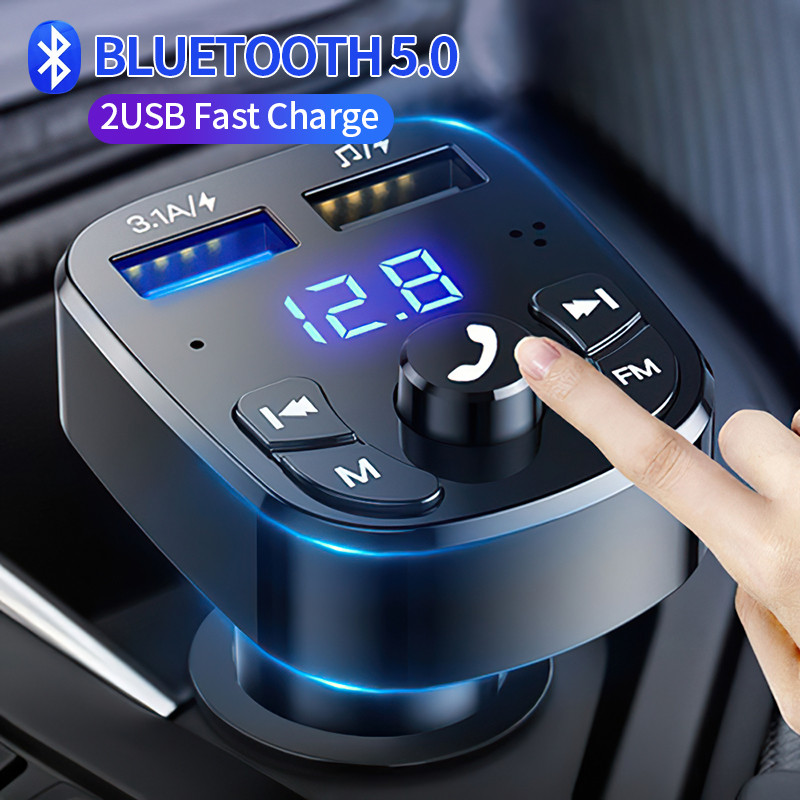 Autós kihangosító Bluetooth-kompatibilis 5.0 FM adó autós lejátszókészlet kártya autós töltő gyors QC3.0 dupla USB feszültségmérővel Új