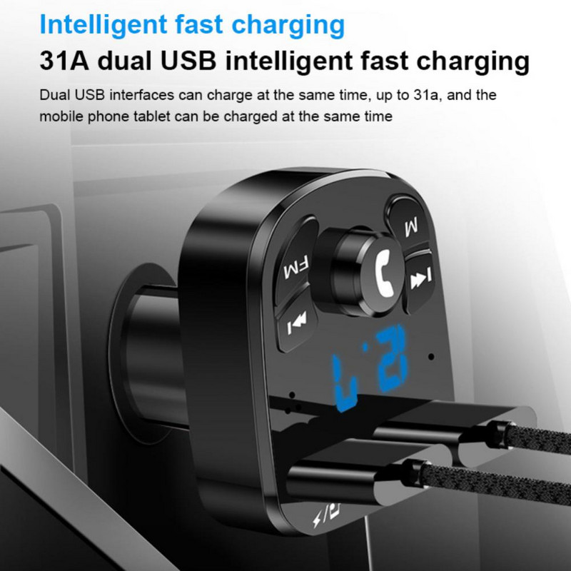 Autós kihangosító Bluetooth-kompatibilis 5.0 FM adó autós lejátszókészlet kártya autós töltő gyors QC3.0 dupla USB feszültségmérővel Új