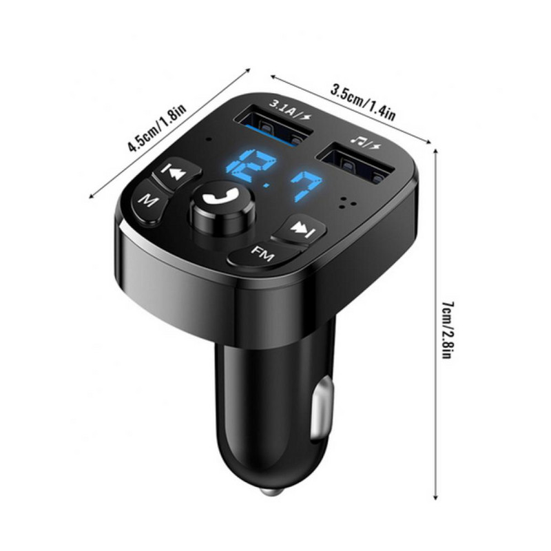Autós kihangosító Bluetooth-kompatibilis 5.0 FM adó autós lejátszókészlet kártya autós töltő gyors QC3.0 dupla USB feszültségmérővel Új